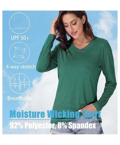 Women's Long Sleeve Shirt V Neck SPF Shirts UPF 50+ Quick Dry T-Shirt Athletic Workout Hiking Tee Shirts Rashguard Emerald Gr...