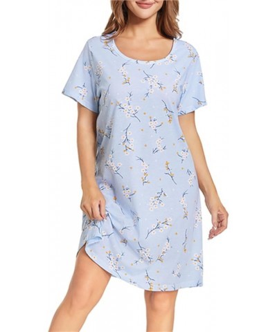 Women's Nightgowns Short Sleeve Sleepshirts Sleepwear Casual Print Pajama Dress Bu-gray Floral $11.19 Sleep & Lounge