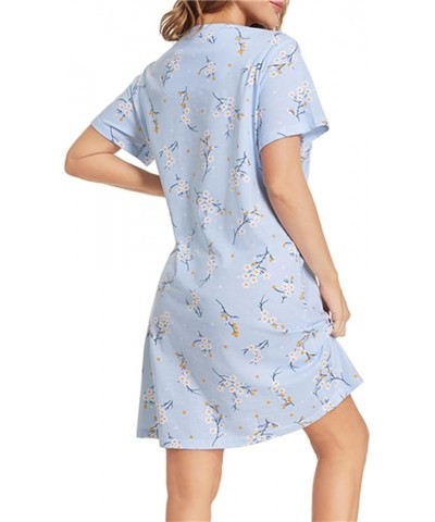 Women's Nightgowns Short Sleeve Sleepshirts Sleepwear Casual Print Pajama Dress Bu-gray Floral $11.19 Sleep & Lounge