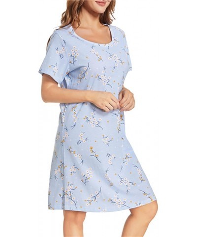 Women's Nightgowns Short Sleeve Sleepshirts Sleepwear Casual Print Pajama Dress Bu-gray Floral $11.19 Sleep & Lounge