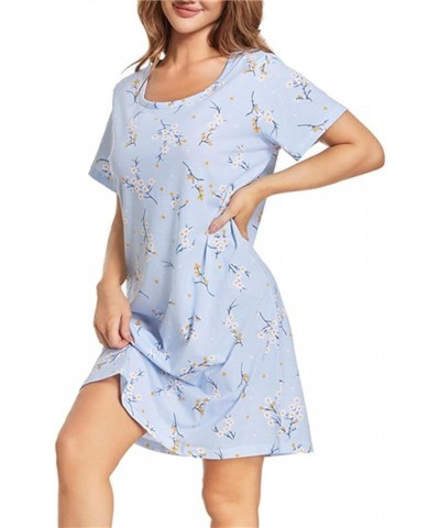 Women's Nightgowns Short Sleeve Sleepshirts Sleepwear Casual Print Pajama Dress Bu-gray Floral $11.19 Sleep & Lounge