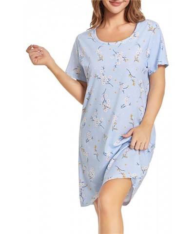 Women's Nightgowns Short Sleeve Sleepshirts Sleepwear Casual Print Pajama Dress Bu-gray Floral $11.19 Sleep & Lounge