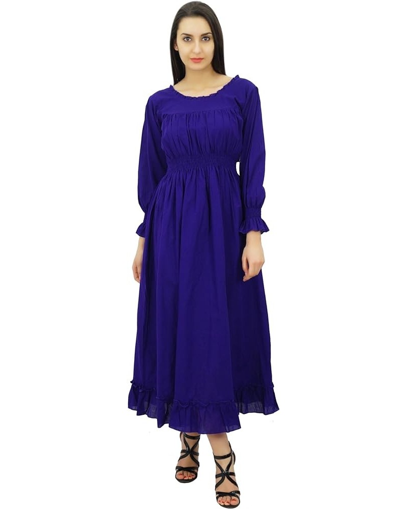 Women's Cotton Smocked Waist Long Casual Maxi Dress Dark Purple $13.53 Dresses