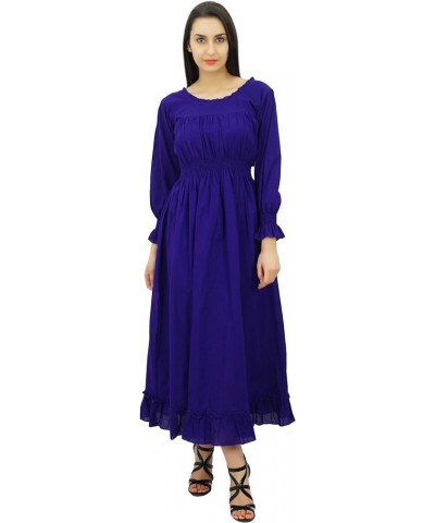 Women's Cotton Smocked Waist Long Casual Maxi Dress Dark Purple $13.53 Dresses