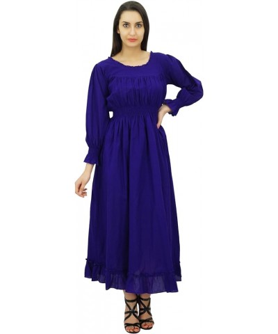 Women's Cotton Smocked Waist Long Casual Maxi Dress Dark Purple $13.53 Dresses