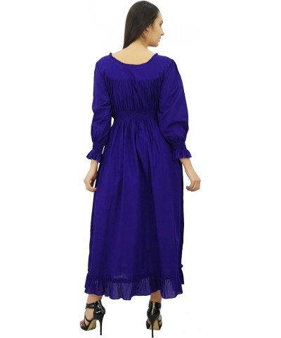 Women's Cotton Smocked Waist Long Casual Maxi Dress Dark Purple $13.53 Dresses