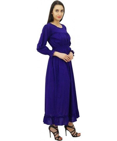 Women's Cotton Smocked Waist Long Casual Maxi Dress Dark Purple $13.53 Dresses