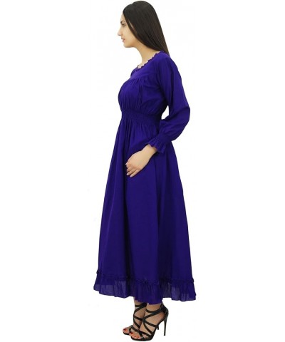 Women's Cotton Smocked Waist Long Casual Maxi Dress Dark Purple $13.53 Dresses