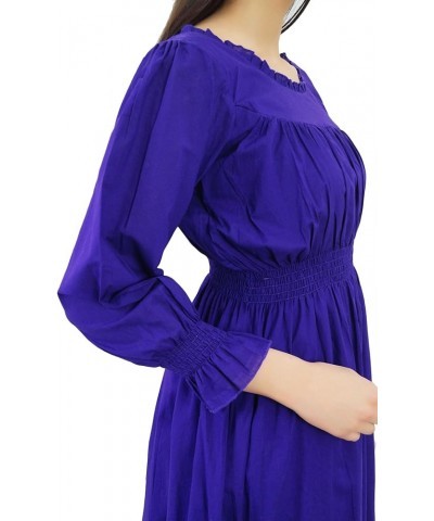 Women's Cotton Smocked Waist Long Casual Maxi Dress Dark Purple $13.53 Dresses