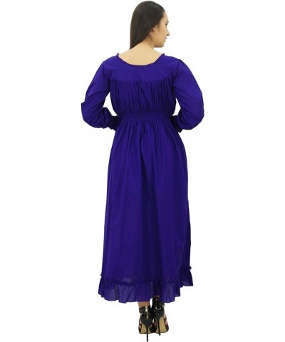 Women's Cotton Smocked Waist Long Casual Maxi Dress Dark Purple $13.53 Dresses