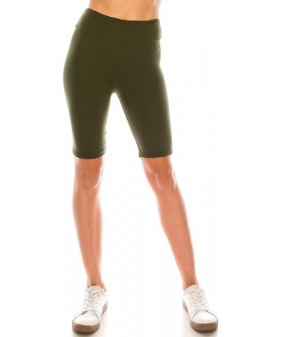 Women's Comfort Stretch Soft Solid 3" High Waist Band Active Workout Biker Yoga Running Shorts Olive $8.83 Activewear