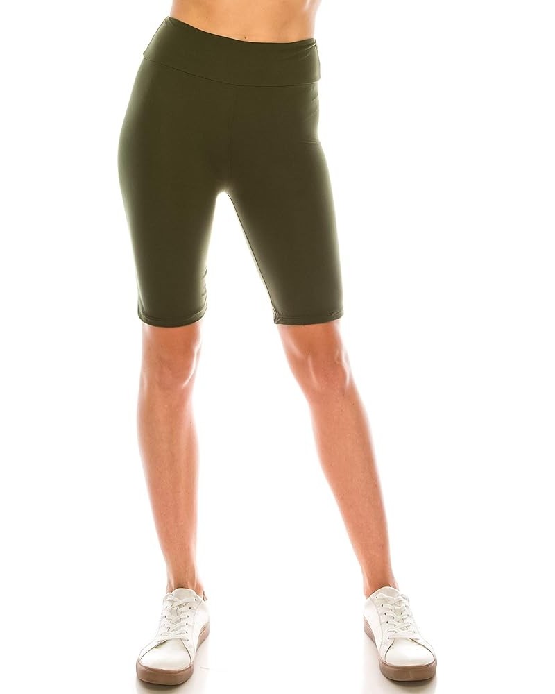 Women's Comfort Stretch Soft Solid 3" High Waist Band Active Workout Biker Yoga Running Shorts Olive $8.83 Activewear