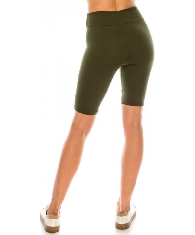 Women's Comfort Stretch Soft Solid 3" High Waist Band Active Workout Biker Yoga Running Shorts Olive $8.83 Activewear