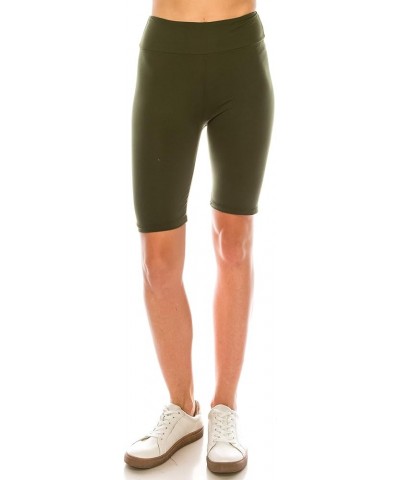 Women's Comfort Stretch Soft Solid 3" High Waist Band Active Workout Biker Yoga Running Shorts Olive $8.83 Activewear