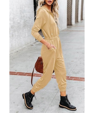 Women's Fall Casual Long Sleeve Hooded Jumpsuits Elastic Zip Up One Piece Outfits Romper with Pockets Khaki $20.29 Jumpsuits