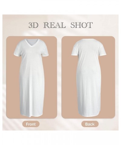 Women Casual T-Shirt Dress V Neck Short Sleeve with Front Two Pockets Solid Color Oversize Dress White $17.84 Dresses