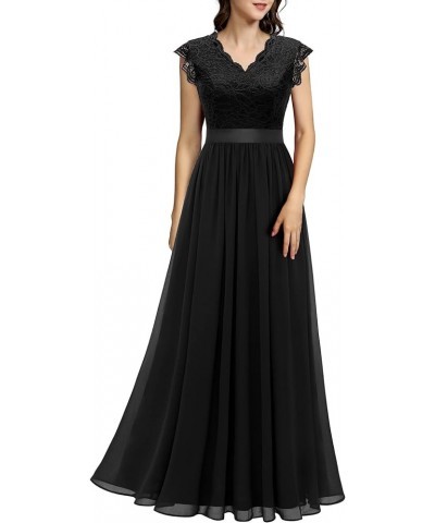 Women's V Neck Sleeveless Lace Bridesmaid Dress Wedding Party Gown Band- Black $31.46 Dresses