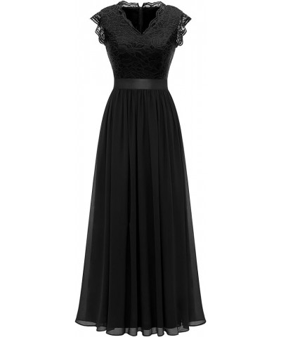 Women's V Neck Sleeveless Lace Bridesmaid Dress Wedding Party Gown Band- Black $31.46 Dresses