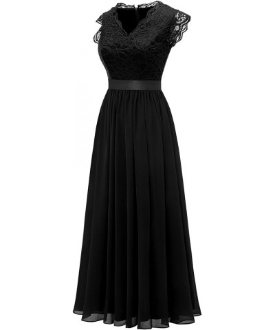 Women's V Neck Sleeveless Lace Bridesmaid Dress Wedding Party Gown Band- Black $31.46 Dresses