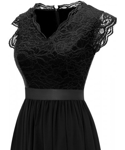 Women's V Neck Sleeveless Lace Bridesmaid Dress Wedding Party Gown Band- Black $31.46 Dresses