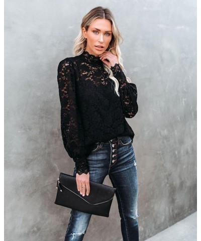 Womens Lace Tops Long Sleeve Mock Neck Casual Elegant Blouses Shirts with Separable Camisole Sexy 2 PCS Set Black $16.78 Blouses