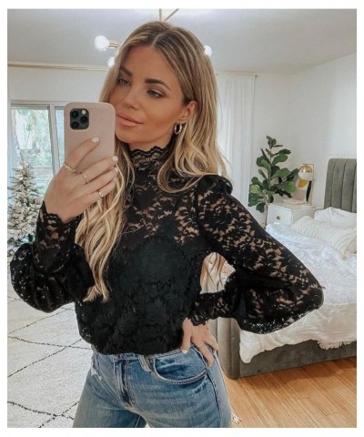 Womens Lace Tops Long Sleeve Mock Neck Casual Elegant Blouses Shirts with Separable Camisole Sexy 2 PCS Set Black $16.78 Blouses