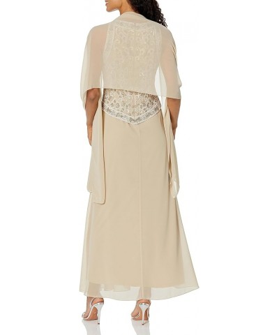 Women's Embellished Top Mock 2 Piece Dress with Scarf Champagne Multi $44.60 Accessories