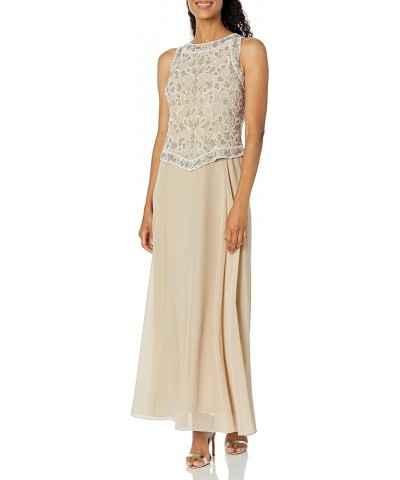 Women's Embellished Top Mock 2 Piece Dress with Scarf Champagne Multi $44.60 Accessories