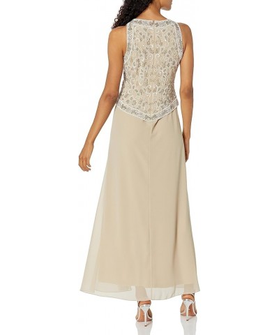 Women's Embellished Top Mock 2 Piece Dress with Scarf Champagne Multi $44.60 Accessories