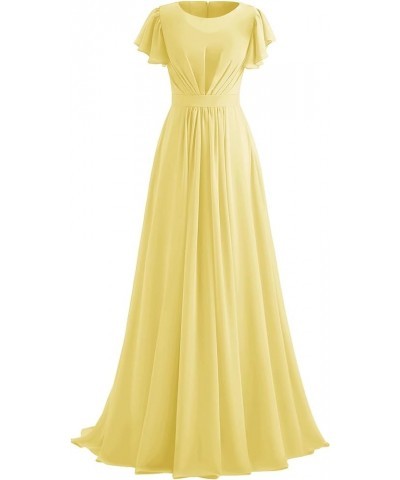 Ruffle Sleeves Bridesmaid Dresses Long Chiffon Prom Formal Evening Dresses for Women with Pockets Yellow $30.00 Dresses