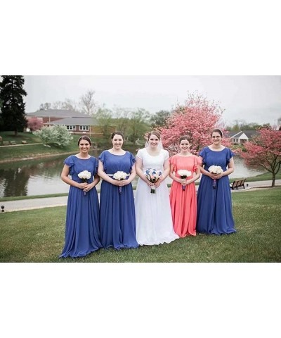 Ruffle Sleeves Bridesmaid Dresses Long Chiffon Prom Formal Evening Dresses for Women with Pockets Yellow $30.00 Dresses