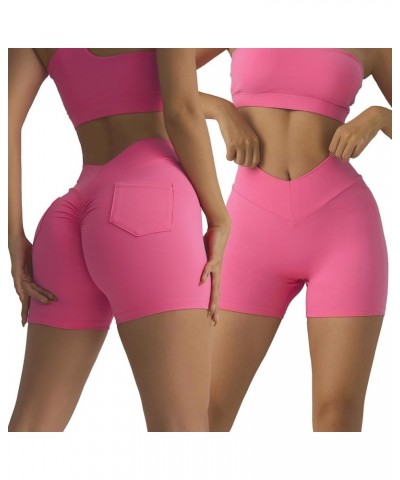 Booty Scrunch Butt Shorts with Pockets Biker Shorts for Women V Back Workout Yoga Shorts Squat Proof Butt Lifting Cosmos Pink...