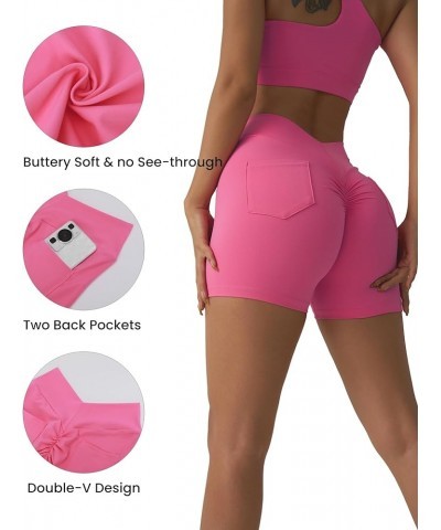 Booty Scrunch Butt Shorts with Pockets Biker Shorts for Women V Back Workout Yoga Shorts Squat Proof Butt Lifting Cosmos Pink...