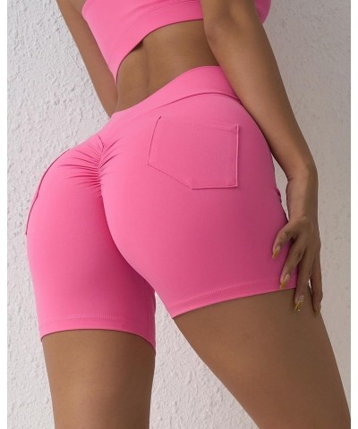 Booty Scrunch Butt Shorts with Pockets Biker Shorts for Women V Back Workout Yoga Shorts Squat Proof Butt Lifting Cosmos Pink...