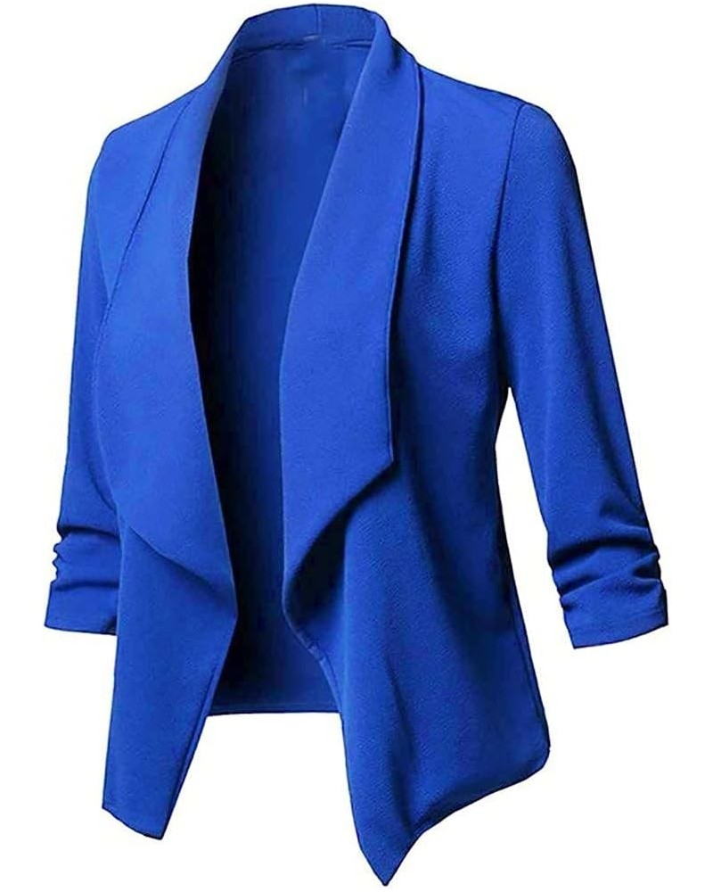 Womens Long Sleeve Crop Blazer Open Front Cardigan Autumn Stylish Solid Business Jacket Coat for Business Woman Blue $9.25 Bl...