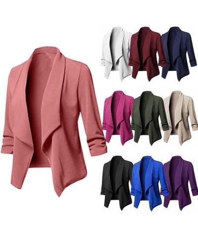 Womens Long Sleeve Crop Blazer Open Front Cardigan Autumn Stylish Solid Business Jacket Coat for Business Woman Blue $9.25 Bl...