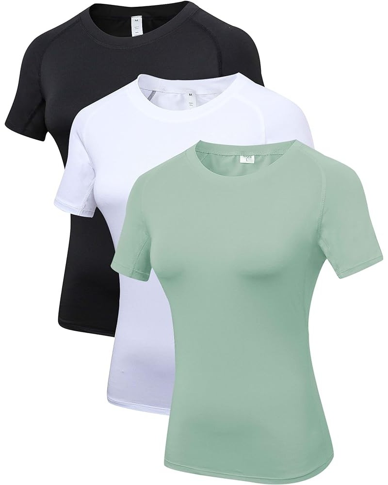 Women's Fitness Athletic Casual T-Shirt Running Workout Yoga Quick Dry Top 3 Pack 3 Pack-black,white,pastel Green $18.01 T-Sh...