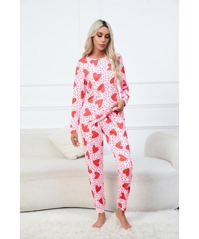 Women's Pajama Sets Casual 2Pcs Lounge Sets Long Sleeve Pullover Tops Long Joggers Pants with Pockets Heart $23.58 Lingerie