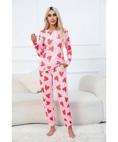 Women's Pajama Sets Casual 2Pcs Lounge Sets Long Sleeve Pullover Tops Long Joggers Pants with Pockets Heart $23.58 Lingerie