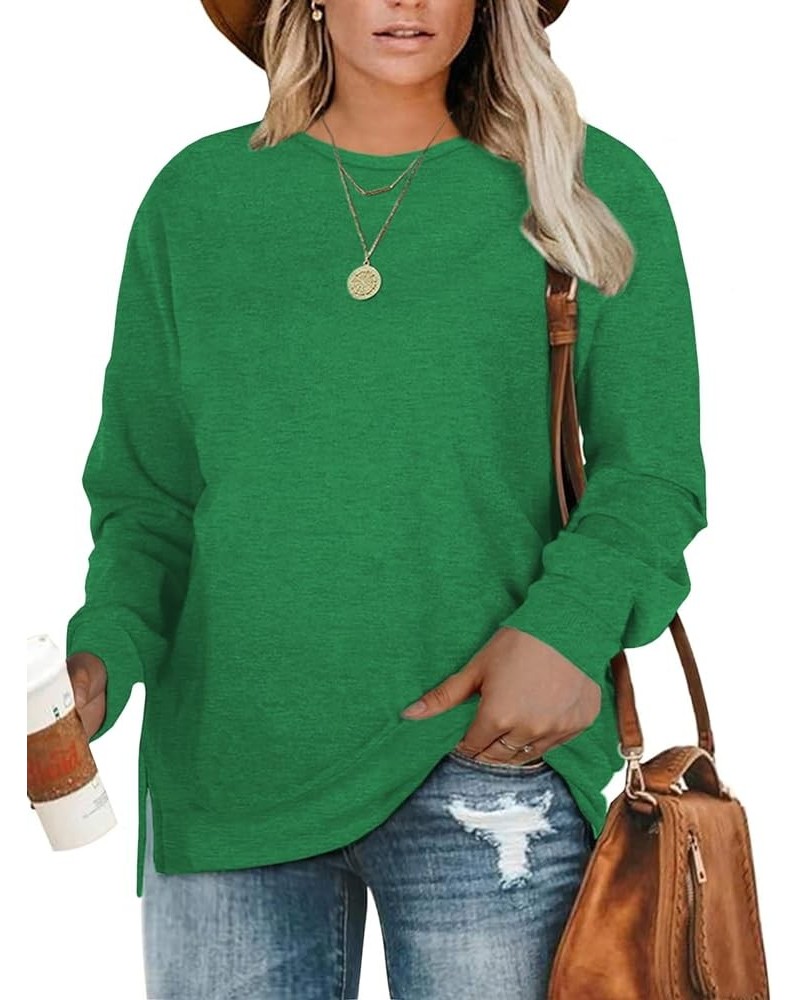 Plus-Size Sweatshirts for Women Casual Tops Side Slit Pullovers Shirts Green $10.54 Hoodies & Sweatshirts