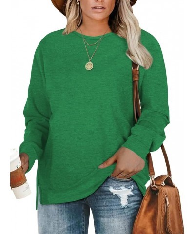 Plus-Size Sweatshirts for Women Casual Tops Side Slit Pullovers Shirts Green $10.54 Hoodies & Sweatshirts