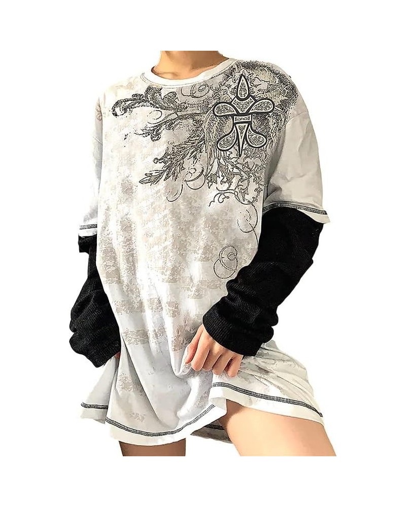 Women Y2K Fairy Grunge T Shirt Punk Gothic Long Sleeve Tee Top Vintage Graphic Print Clothes Casual Streetwear E3-white Black...