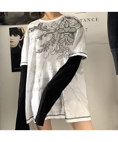 Women Y2K Fairy Grunge T Shirt Punk Gothic Long Sleeve Tee Top Vintage Graphic Print Clothes Casual Streetwear E3-white Black...