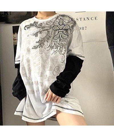 Women Y2K Fairy Grunge T Shirt Punk Gothic Long Sleeve Tee Top Vintage Graphic Print Clothes Casual Streetwear E3-white Black...