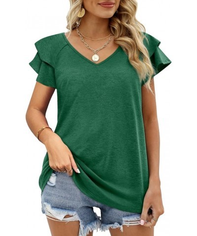 Womens Summer Tops Ruffle Short Sleeve V Neck T-Shirts Casual Loose Fit Green $11.99 T-Shirts