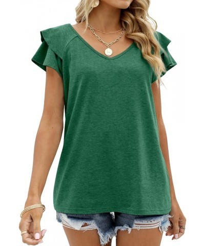 Womens Summer Tops Ruffle Short Sleeve V Neck T-Shirts Casual Loose Fit Green $11.99 T-Shirts