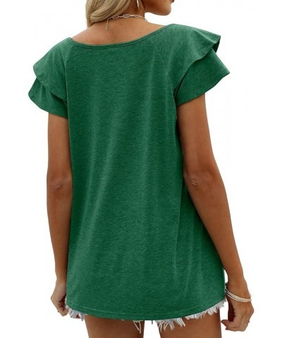 Womens Summer Tops Ruffle Short Sleeve V Neck T-Shirts Casual Loose Fit Green $11.99 T-Shirts