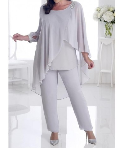 Women's 2 Pieces Mother of The Bride Pant Suits Plus Size Mother of Groom Dresses for Wedding with Sleeves Steel Grey $43.56 ...