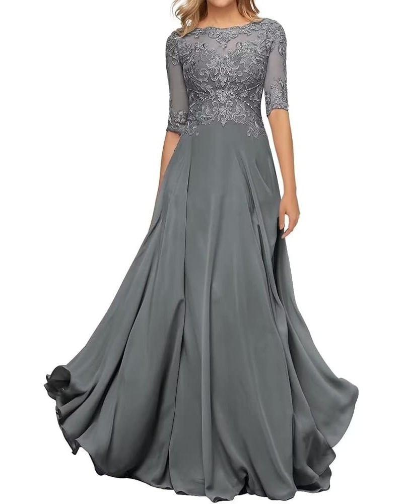 Women's Mother of The Bride Dresses for Wedding with Sleeves Long Lace Applique Formal Evening Gown Steel Grey $38.71 Dresses