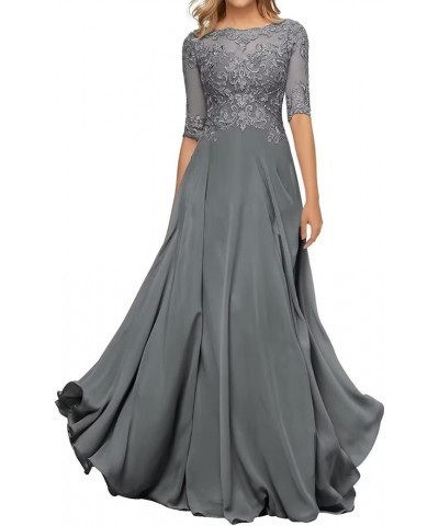 Women's Mother of The Bride Dresses for Wedding with Sleeves Long Lace Applique Formal Evening Gown Steel Grey $38.71 Dresses